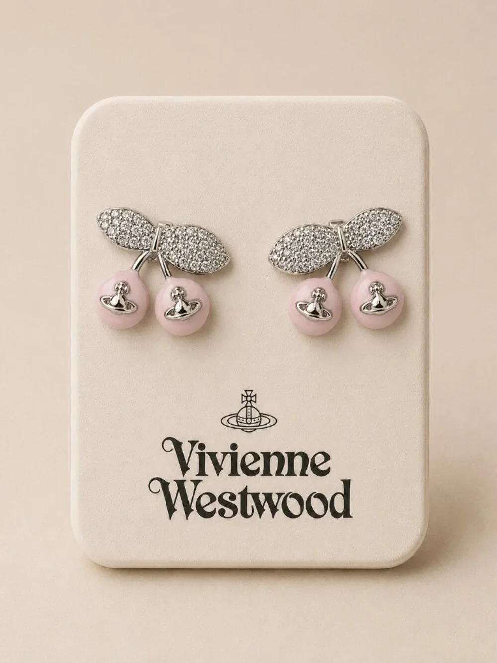 Vivienne Westwood Cherry Orb Earrings Pink Crystal Saturn Drop Earrings